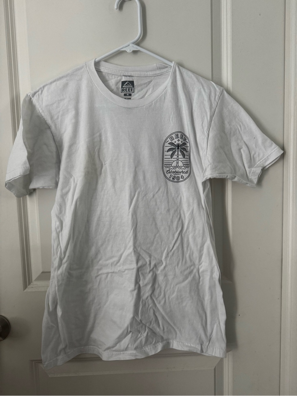 Reef White Short Sleeve Tee with Chest Palm Graphic
